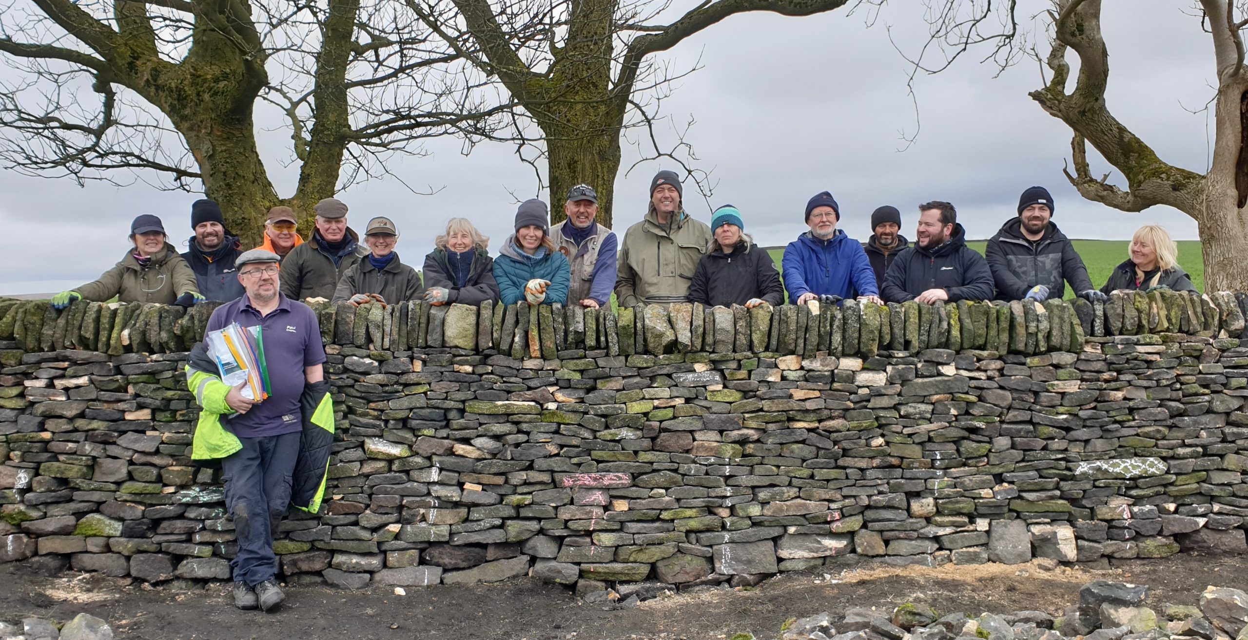 March 2023 Training Course - Finished Wall March 2023 Dry Stone Walling Training Course at Lark Hill